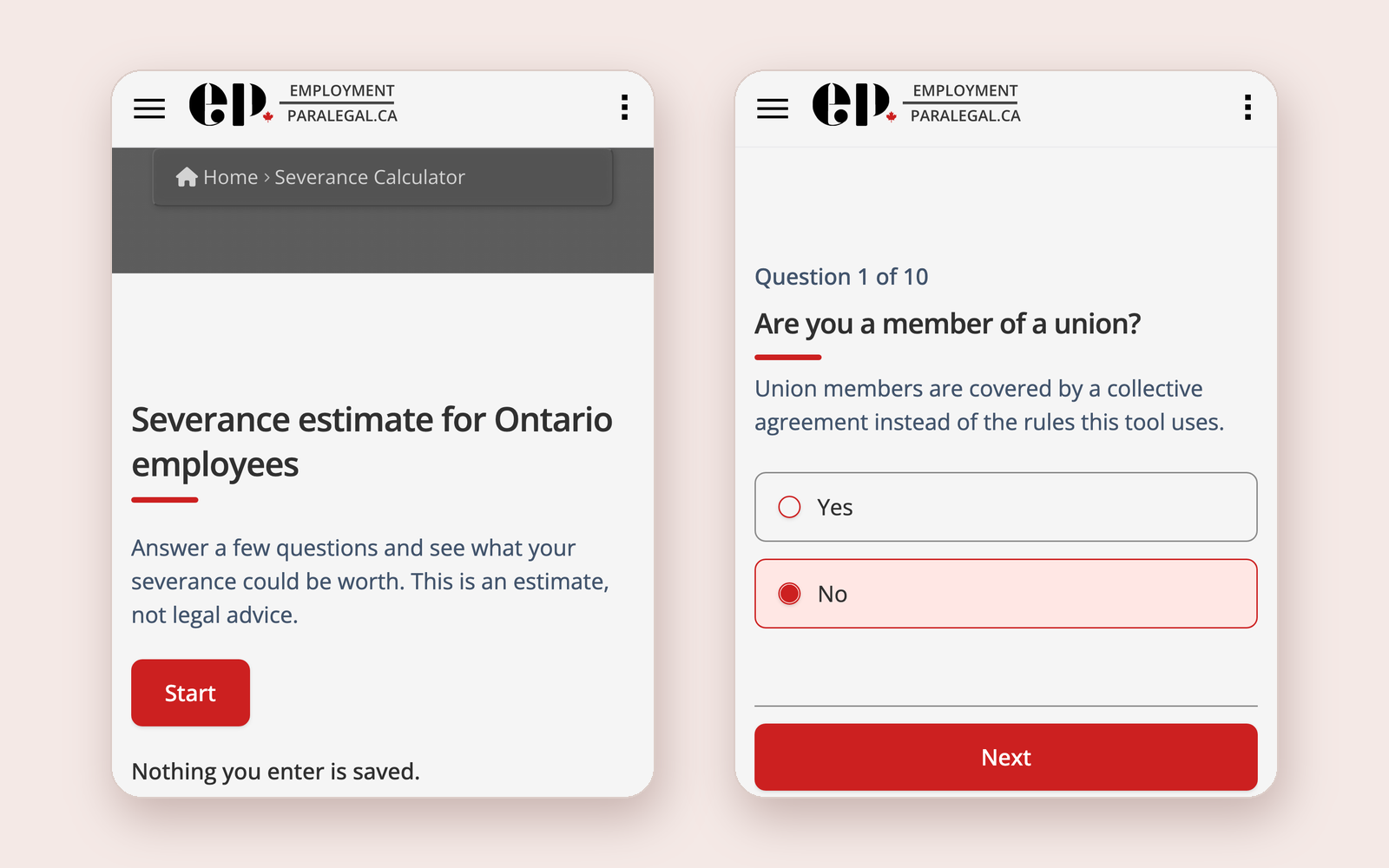 Screenshot of Severance Calculator